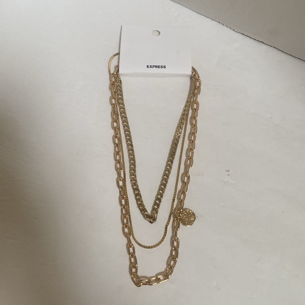 NWT Express Elegant 3 Goldtone Layered Necklace Set with disc charm $38 - Picture 3 of 4
